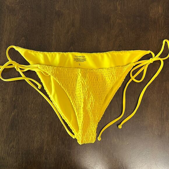Tularosa Tula Rosa Yellow String Tie Smocked Bikini Bottom Large - Picture 1 of 5